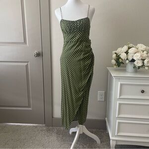 Zara Olive Polka Dot Midi Dress